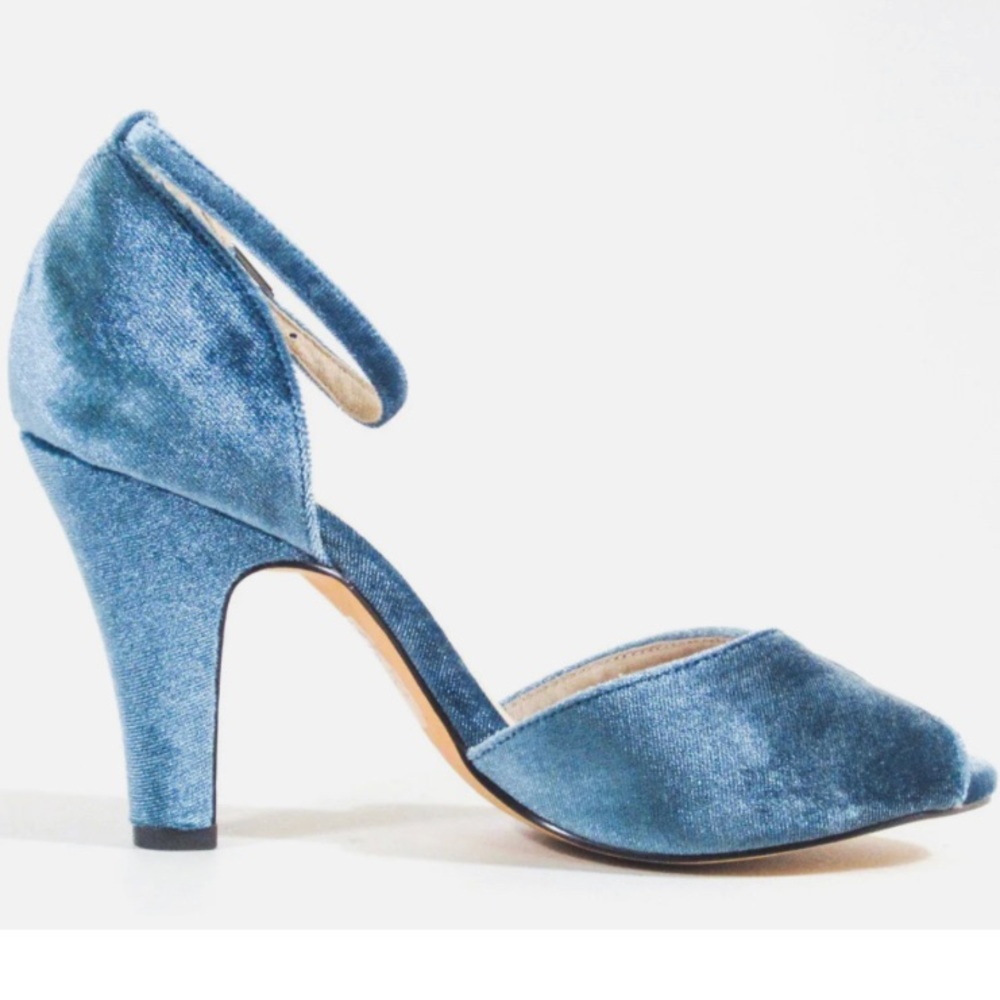 Chelsea Crew - Lola Velvet peep toe ankle strap heel